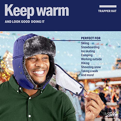 Winter Trapper Hat - Russian Style Ushanka, Trooper, Faux Fur Headwear for Men and Women - Ear Flaps, Chin Strap, Windproof Ski Mask - Covers Full Face - Hunting, Snowboarding Accessories Blue