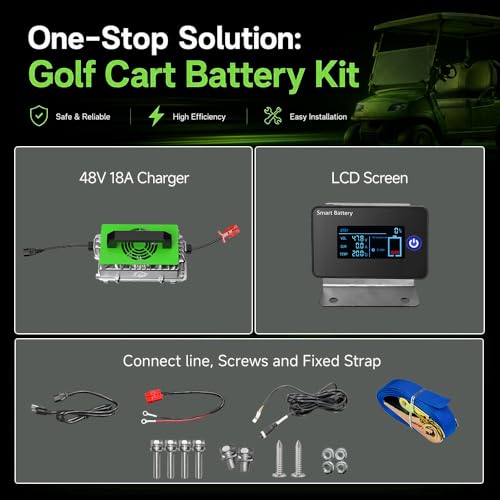 Image of 48V 100Ah LiFePO4 Golf Cart Battery, 10.24kW Peak Power & 4000+ Cycles, Built-in 200A BMS | with 48V 18A Lithium Battery Charger, LCD Screen & APP Monitoring | for Golf Carts, RV, Marine