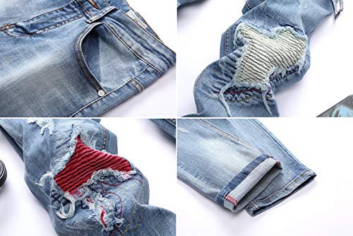 Men's Streetwear Distressed Washed Stretch Ripped Biker Jeans Denim Pants3