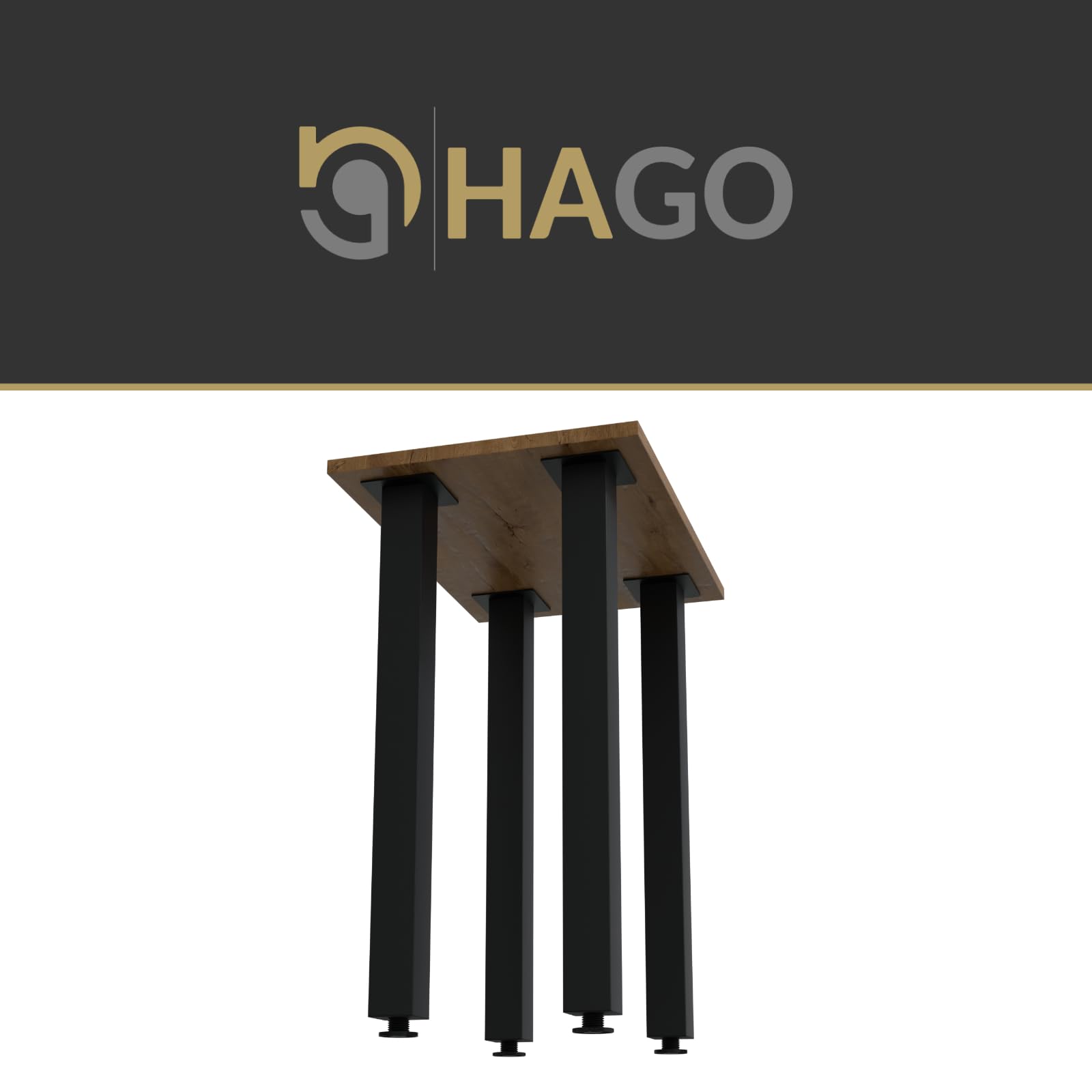 HAGO24 | Tischbeine 4er Set | höhenverstellbar | 90cm | 8x8cm | Couchtischbank | DIY Möbelfuß | Stahl | Schwarz | Schraubfüße | Montageplatte | 500kg