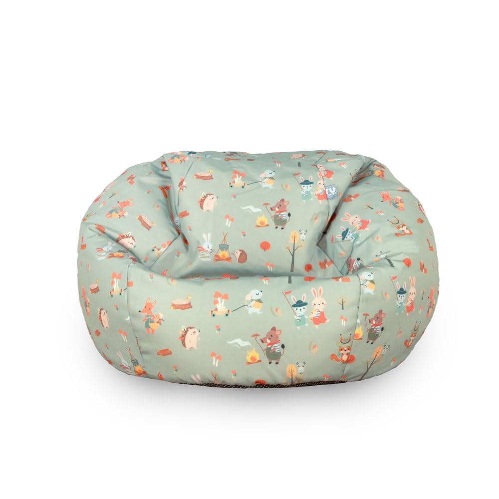 rucomfy Beanbags Slouchbag Kids Bean Bag Chair, Water Resistant Fabric, Pre-Filled Triple Stitched Seat for Outdoor or Indoor Use, Cosy Supportive Beanbag - Forest Friends