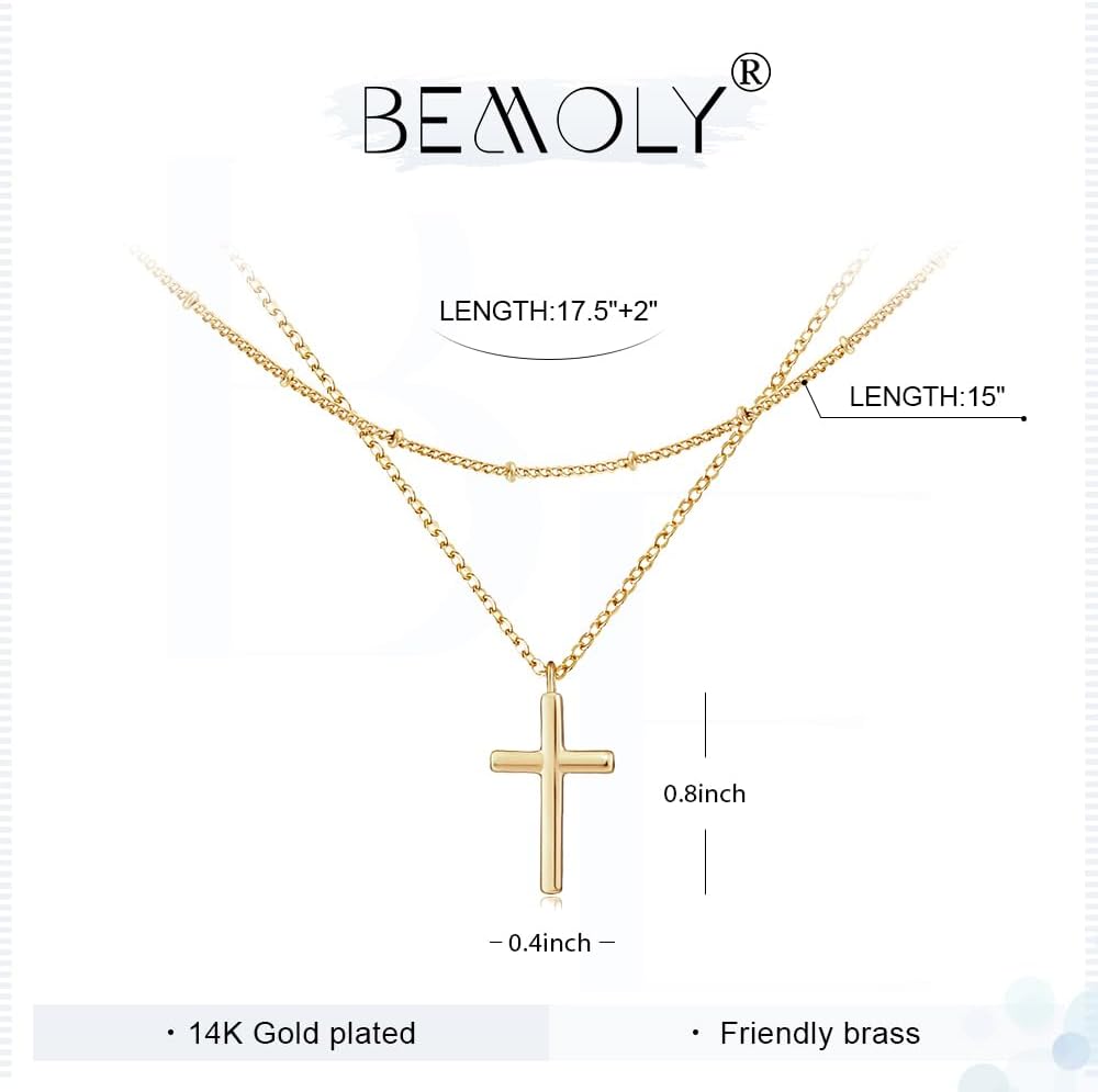 Tiny Cross Necklace, Women 14k Gold Filled Polished Faith Necklace Dainty Circle Pendant Necklace Crucifix Cute Heart Necklace
