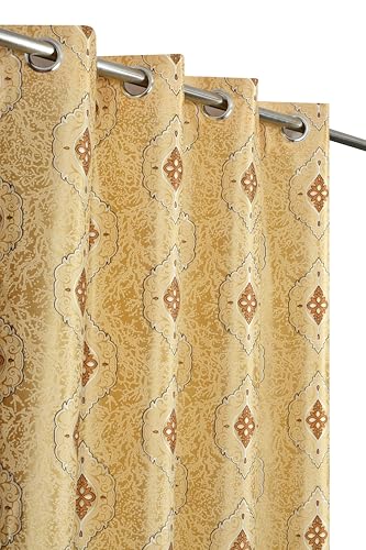 Image of Room Darkening Curtains for Door & Windows, Living Room, Bedroom, Eyelet, Parda, Printed, Pack of 2, Golden, 4 x 9 Feet