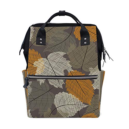 Preisvergleich Produktbild Lafle Mumien-Rucksack, Schultasche, grau, Herbstblätter, multifunktional, großes Fassungsvermögen, Wickeltasche, Tragetasche für Damen und Herren