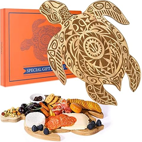 Faivykyd Sea Turtle Shaped Charcuterie Board, Sea Turtle Gift for Women,Acacia Wood Birthday Housewarming Party Cheese Board, Decorative Cutting Board,Beach Theme Kitchen Turtle Decor for Turtle Lover Cover