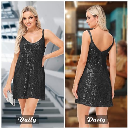 Women's Summer Sleeveless Mini Dress Deep V-Neck Glitter Sequin Dress Sexy Short Dress4
