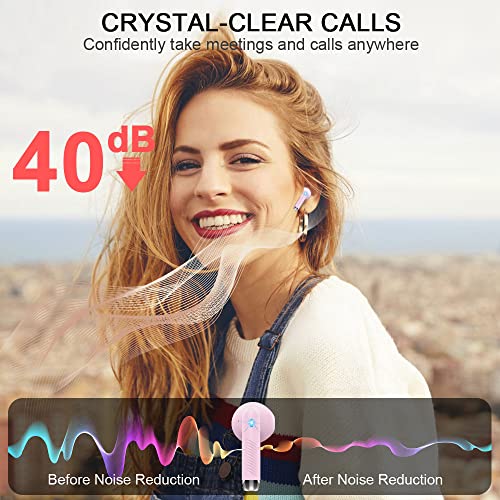 Wireless Earbud, Bluetooth 5.3 Headphones Deep Bass Bluetooth Earbud With 4 Mics, Bluetooth Earphones In Ear Noise Cancelling Wireless Headphones, Ip7 Waterproof 42H Ear Buds, Led Display Pink - 2023 #TOP4