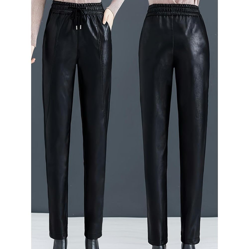 Pantalon de détente Sexy en Similicuir doublé Polaire pour Femme SYJYM avec Cordon de Serrage à la Taille et Poches