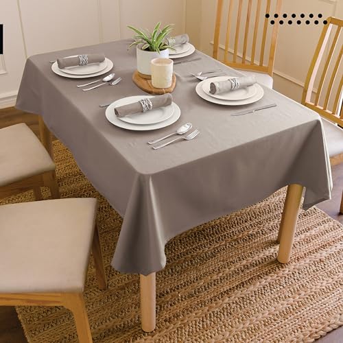 Image of Encasa XO Dining Table Cover Cloth for 4 to 6 Seater | 140x180 cm Cotton Canvas Rectangular Table Cloth | Machine Washable Tablecloth for Indoor & Outdoor Use - Beige Solid Color