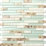 Beach Style Glass Tile Mother Of Pearl Shell Resin Kitchen Backsplash Green Lake White Stone Interlocking Art Tile TSTMGT084 (1 Sample [4'' x 12''])