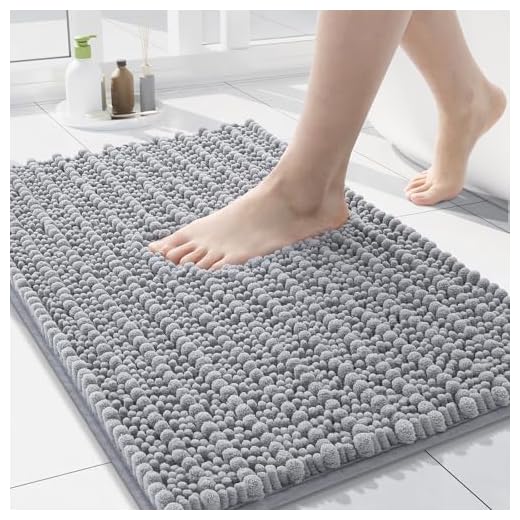 Arotive Luxury Chenille Bathroom Rug Mat, Extra Soft Thick Absorbent Shaggy Bath Rugs, Non-Slip Machine Wash Dry Plush Bath Mats for Bathroom, Shower, and Tub (24"x16", Light Grey)