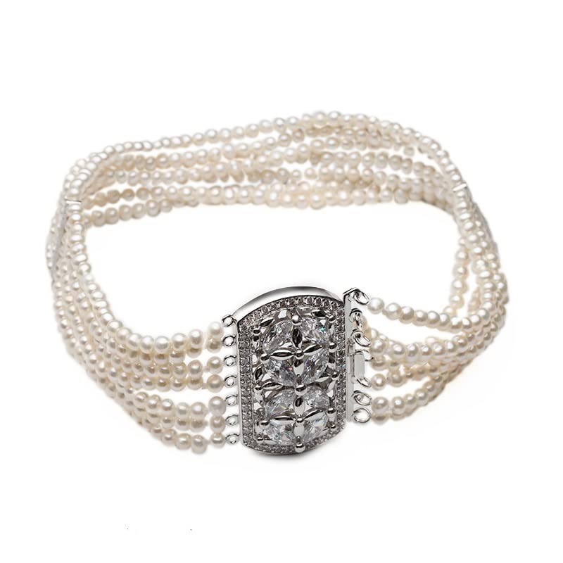 Collana con Vere Perle d'Acqua Dolce Piccole da Donna, Collana Multistrato Bianca A 7 File, Regalo di Fidanzamento, Ciondolo（35Cm）