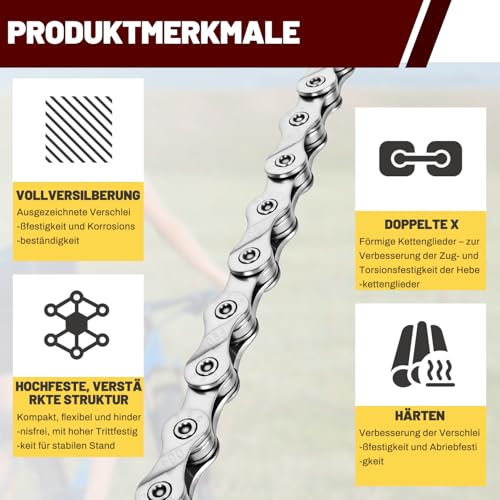 Wicbb 10-fach Fahrradkette 116 Glieder Mit Kettenschloss: 10 Speed Fahrrad Kette Silber 116 Kettenglieder für Mountainbike Sportbike Langlebige Bicycle Chain Kompatibel mit Verschiedenen Fahrradtypen
