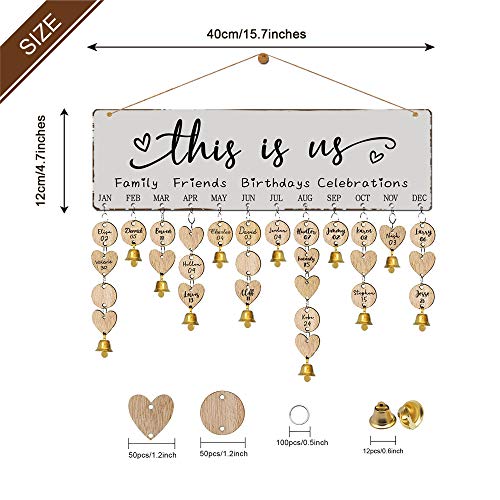 Buecasa Wooden Family Birthday Reminder Calendar Board Wall Hanging - DIY Decorative Birthday Tracker Plaque with 100 Tags - Gifts Presents for Mom Grandmas Buecasa Wooden Family Birthday Reminder Calendar Board Wall Hanging - DIY Decorative Birthday Tracker Plaque with 100 Tags - Gifts Presents for Mom Grandmas