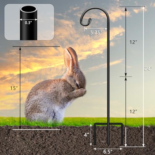 Image of Gtongoko 24 Inch Shepherd Hooks for Outdoor 1 Pack,Garden Hooks for Hanging Plants, Lanterns, Solar Lights, Mason Jars & Wedding Decor, Matte Black Decorative Shepherd's Hooks