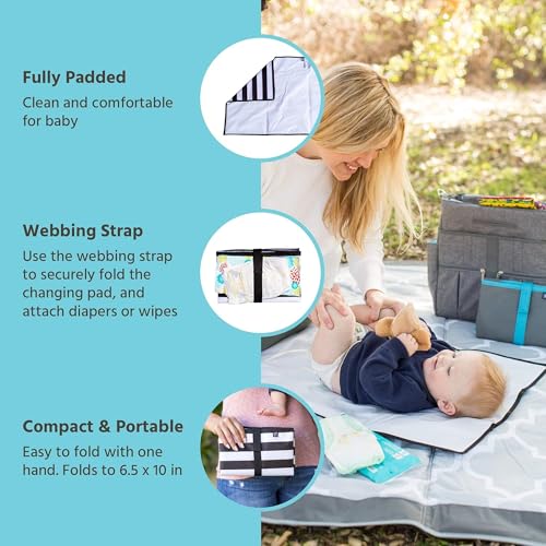 Image of J.L. Childress Full Body Portable Changing Pad for Babies, Black Stripe | X-large 30 inchx19 inch padded & portable diaper changing mat is water-resistant, wipeable & folds compact to fit in baby diaper bag