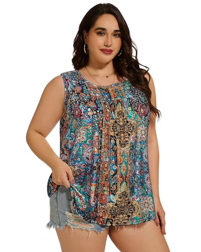 Image of Women Plus Size Tank Top Casual Summer Tops Loose Fit Sleeveless T Shirts Trendy Crewneck Tunic Tees 2026