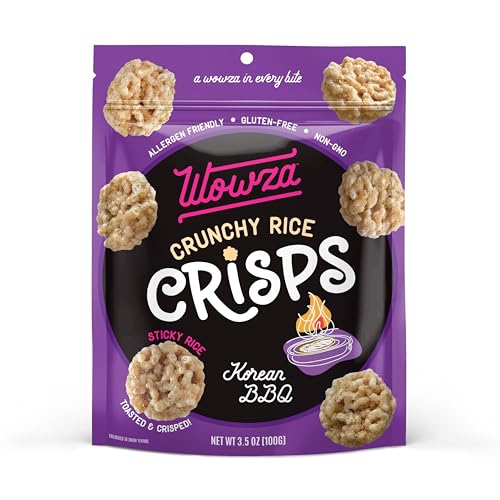 Wowza Korean BBQ Rice Crisps, Healthy Sticky Rice Crunchy Rice Crisps, 3.5 oz bag (8 pack)