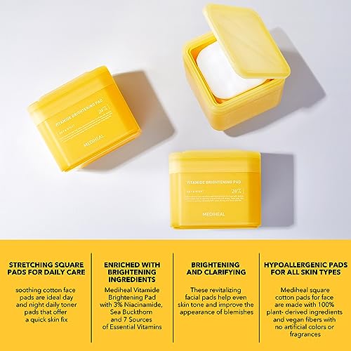 Image of (Only Refill) Mediheal Vitamide Brightening Pad (100 Pads) - Radiance Boosting Pads for Clear, Illuminating Skin - Vegan Gauze Pad