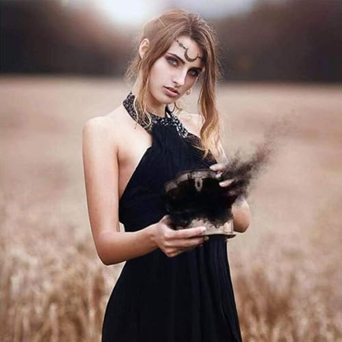 Miniatura 3 de Aimimier Cadena de cabeza de cristal vikingo, cadena de cabeza de luna, cadena de cabeza de círculo de Halloween, cadena de frente de luna