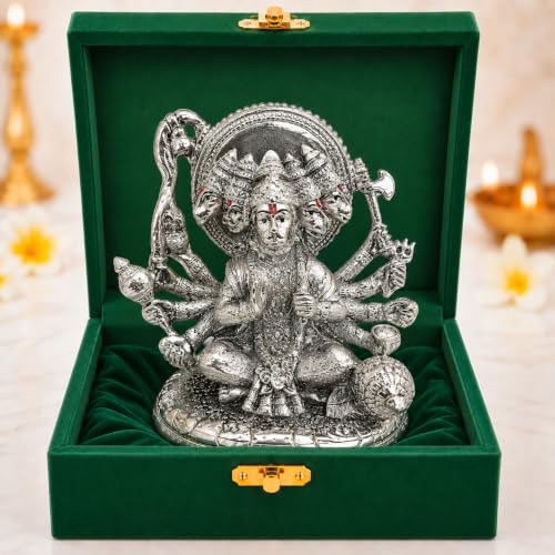 Image of 999 Silver Plated Panchmukhi Hanuman ji Idol - 5 Inch | Five Faced Lord Hanuman Statue for Home Pooja Room & Office Desk | Vastu & Home Decor Gift
