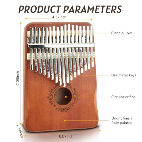 Image of 17 Key Kalimba Thumb Piano, Portable Mbira Instrument with Tuning Hammer & Study Guide, Gift for Adult Beginners and Music Enthusiasts - Butterfly Love Flower