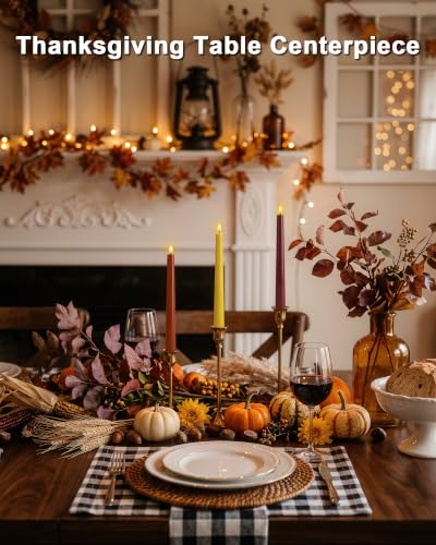 Image of Homemory Real Wax Flameless Taper Candles, 9.6 Inch Warm Fall Colors Battery Operated LED Candlesticks 6 Pcs with Remote Timer for Harvest Thanksgiving Daily Decor, Terracotta Brown Yellow