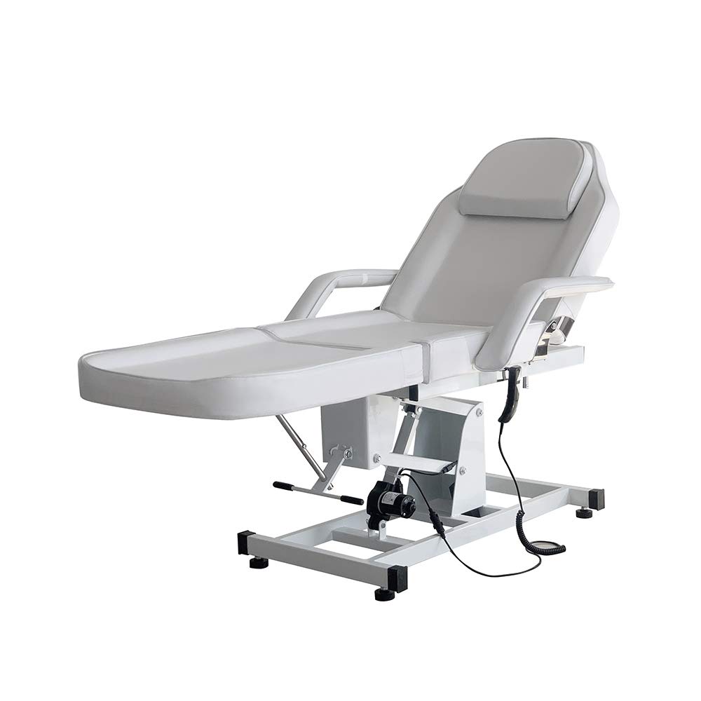 Mesa de masaje ajustable cama de masaje plegable eléctrica de piel sintética para salón profesional y hogar, 82 cm (L) x 180 cm (W) x 63-87 cm (H) (blanco)