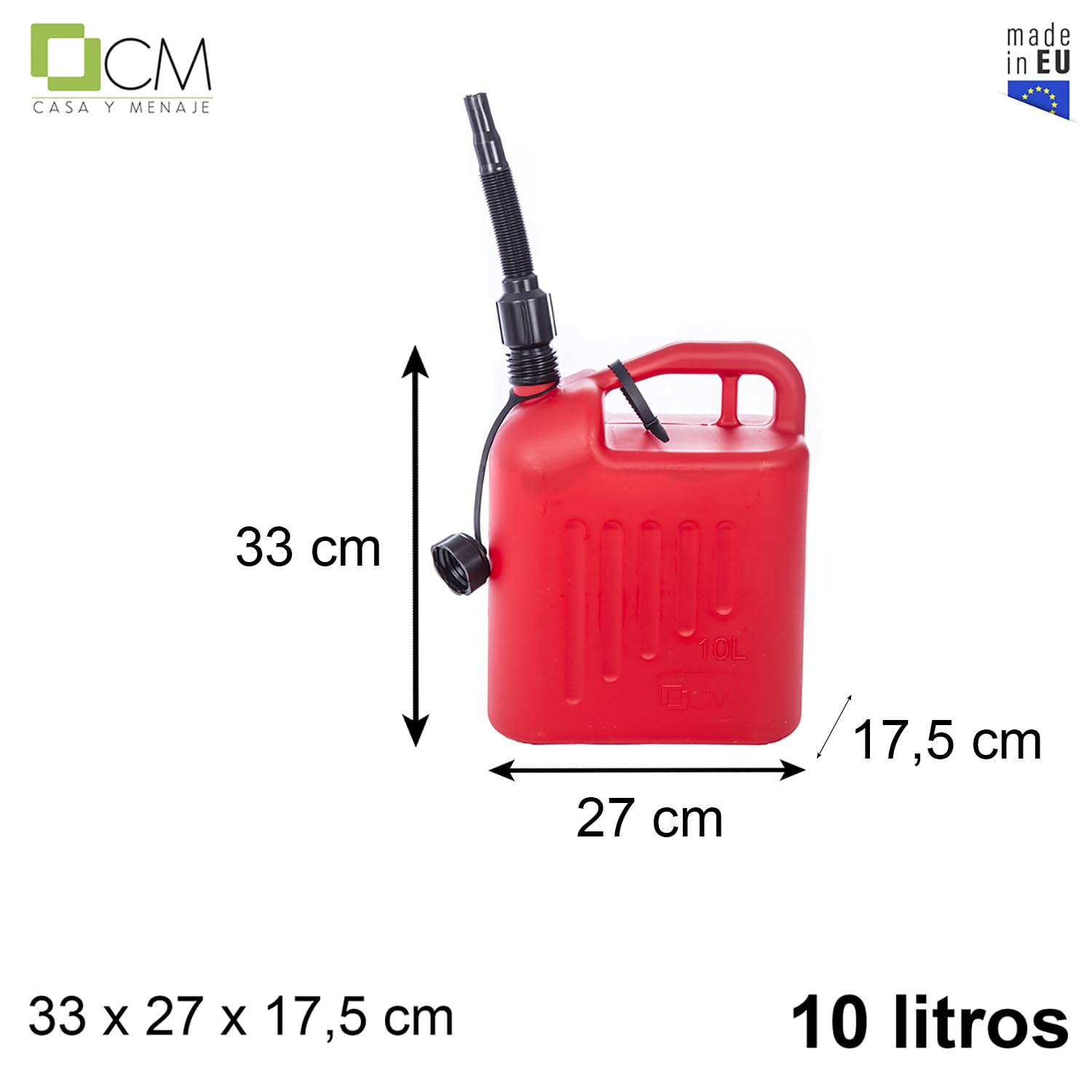 Garrafa Gasolina Roja Multiusos con Tapón y Manguera – 5L, 10L o 20L – Pack 4 o 5 Unidades. Bidón Con Agarre Fácil de Usar (Garrafa Gasolina Homologada 10L)