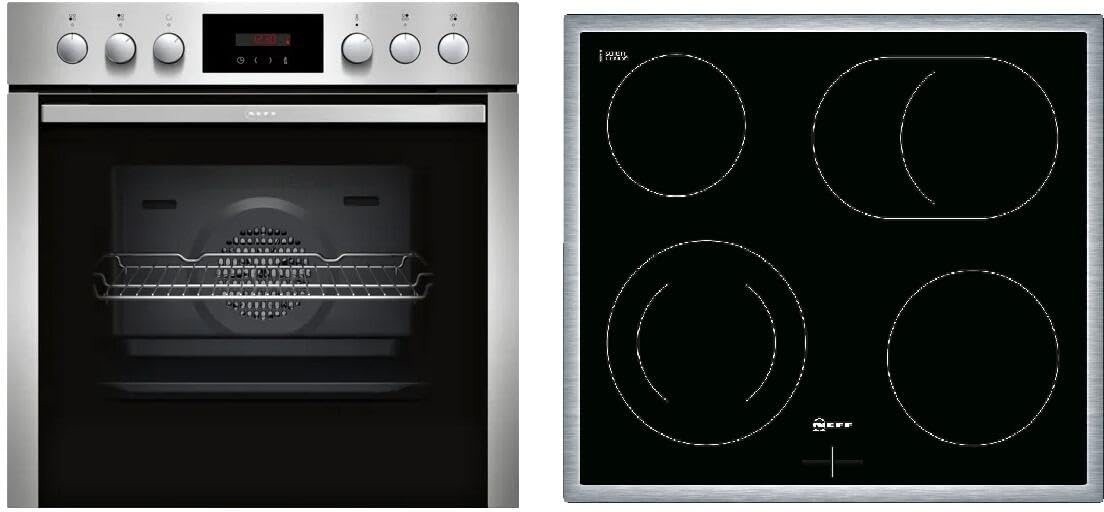 NEFF EDX4P0, Herd-Set bestehend aus E2CCG6AN3 Herd, 60 x 60 cm, Pyrolyse-Selbstreinigung, CircoTherm, LED-Display & M13R42N2 Elektrokochfeld, Bräterzone, Edelstahlrahmen