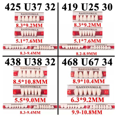 Image of Easyinsmile Dental Synthetic Resin Teeth A2 A3 False Upper Lower Teeth Replacement Dentures for Halloween (A3, Full Set 468+U67+34)