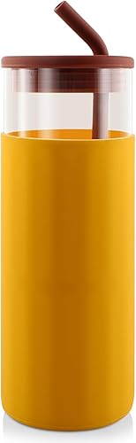 Miniatura 8 de Taza para café helado con tapas y popote, botella de agua de vidrio de 20 onzas con funda protectora de silicona, reutilizable, lindo vaso para