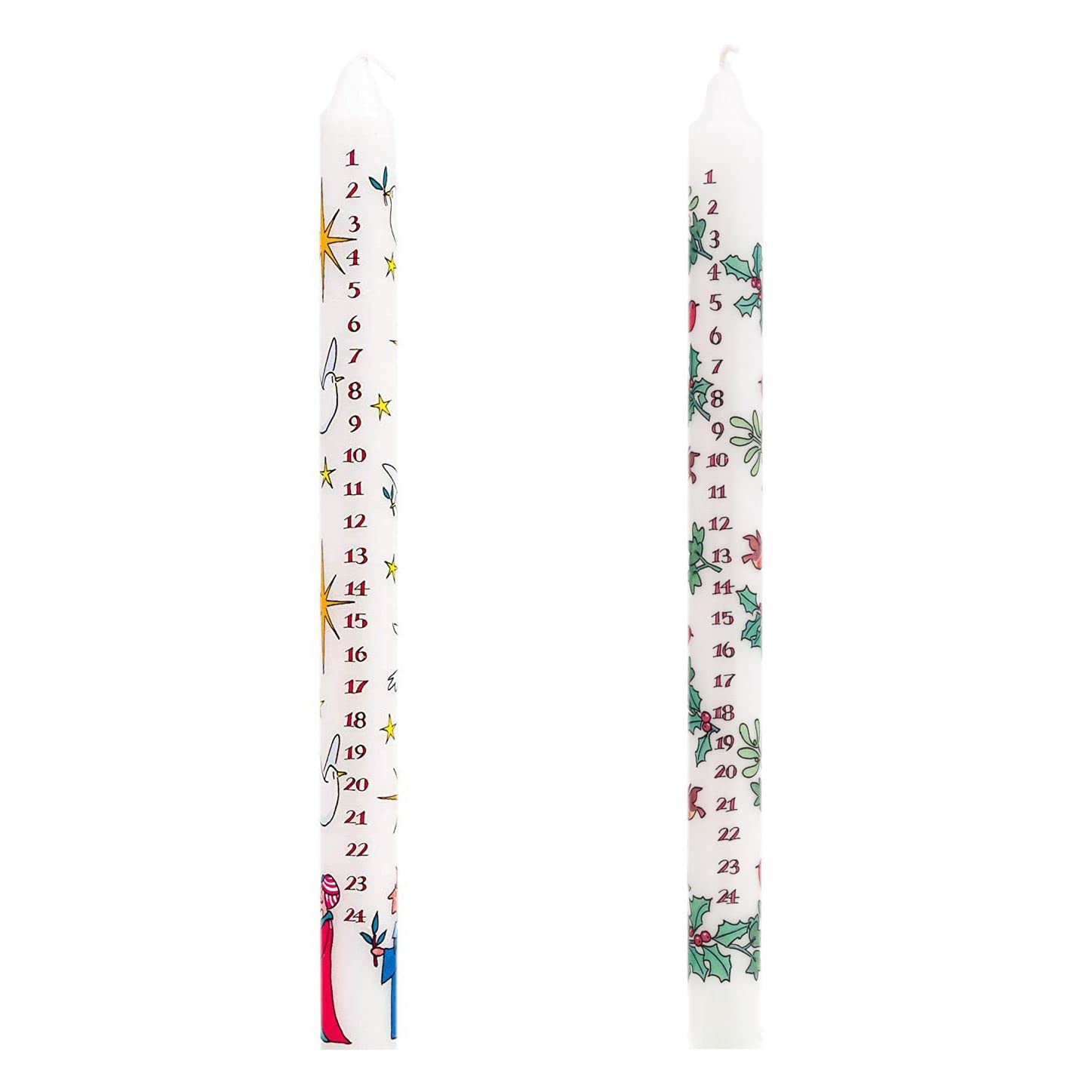 Set of 2 Traditional Countdown to Christmas Advent Candle | Christmas Holly & Ivy and Wise Men Advent Candle with Numbers | Advent Christmas Candle Festive Dinner Taper Candle