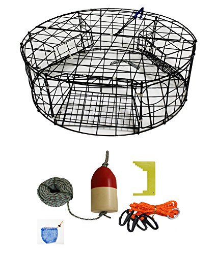KUFA Vinyl Coated Round Crab Trap & Accessory Kit (100' Lead Core Rope, Caliper,Harness,Bait Case & 14