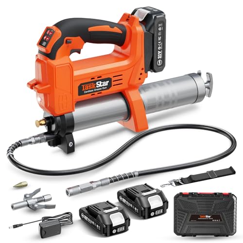 TaskStar Pompe à Graisse électrique: Pompe a Graisse Améliorée avec Contrôle Automatique du Volume de Graisse, 2 Batteries, 3 Coupleurs - Efficace pour...