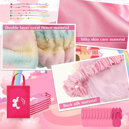 Suhine 6 Sets Girls Spa Birthady Party Supplies Birthday Print Satin Robe Tote Bags Spa Kit Nail Salon Kit(Pink Series)4