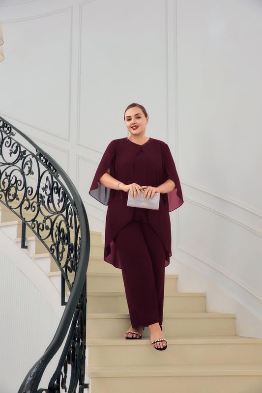 Hanna Nikole Damen Abendanzug Chiffon Hosenanzug Elegant Zweiteiler Festliches Outfit Hochzeitsgast Festmode Cocktail Abendmode Pailletten Rundhals-Tops Hoch Taillierter Party Outfit