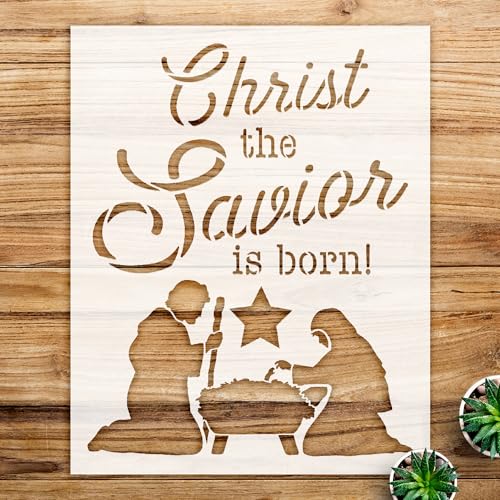 Christmas Stencil Pattern for Walls and Crafts, Manger Scene with Star, Reusable Mylar Template for DIY Faith Home Decor - Size A1 (26.6