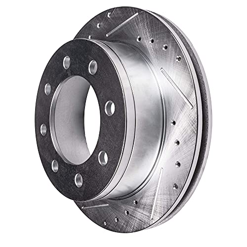 Image of Detroit Axle - 4pc Rear Brake Kit for 2005 2006 2007 Ford F-250 F-350 Super Duty, Drilled and Slotted Disc Brake Rotors Ceramic Brakes Pads with Hardware Replacement : 13.38 inch inch Rotor