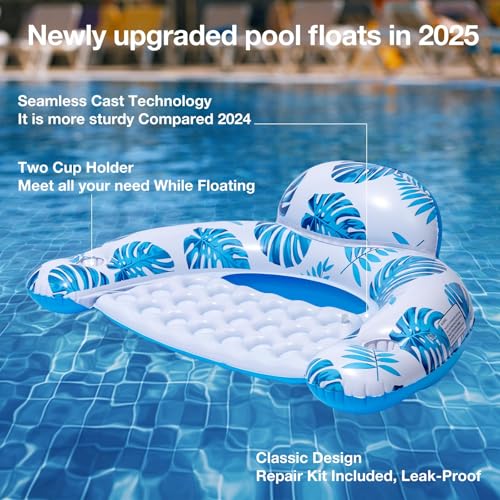Pool Floats for Adult -Floating Lounge Chairs,Inflatable Pool Floats with Cup Holders 2 Repair Patch Suit for Swimming Pools, Beach, Pool Toys,Backyard Party,Lakes(2 Packs