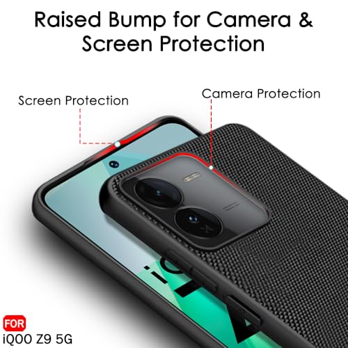 Image of TheGiftKart Back Cover Case for iQOO Z9 5G | Slim & Lightweight | Ultra-Premium Design | Camera Protection Bump | Fabric Texture Case Cover (PC & TPU, Black)