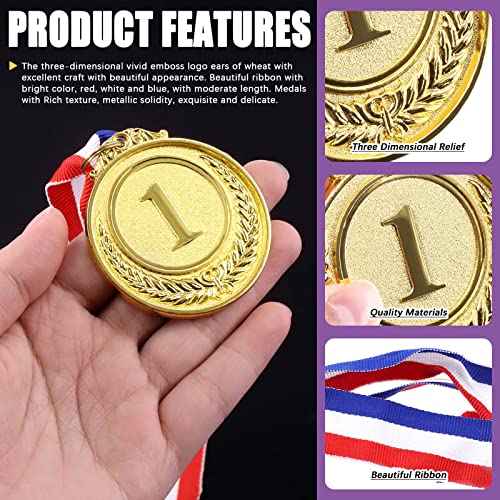 Fguolvqi Gold Winners Medals, 6 Pack Olympic Gold Medals, Metal Gold Award Medals with Ribbon for Children Metal Sports Day Medals Lockdown Medals Children School Sport