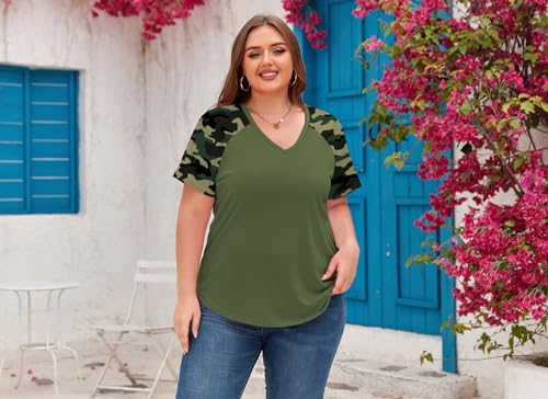 Women's Plus Size Tops Summer V Neck Short Sleeve Raglan T Shirts Casual Blouses Tops4