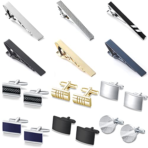SONNYX Men's Cufflinks and Tie Clips Set for Men Necktie Tie Bar Clips Business Shirts Wedding Tuxedo Classic Cuff links for Wedding Groom Business