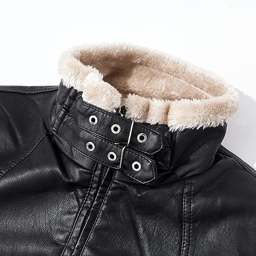 Men's Casual Faux Leather Zip Up Long Sleeve Bomber Jacket Fashion Suede Sherpa Jacket Aviator PU Coat with Pockets4
