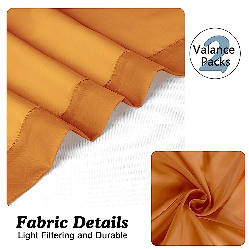 Image of Chyhomenyc Sheer Valances for Windows 2 Pack, 42Wx14L Inches Short Valance for Living Room Bathroom Cafe Laundry Basement, Cute Orange Dual Rod Pockets Voile Valance, 1Pair