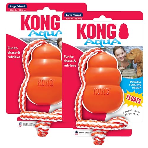 KONG Aqua Classic Dog Toy 2-Pack – Floating Retrieval Toy for Water Play - with Rope (Large)