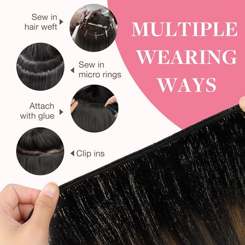 Image of GOO GOO Sew in Hair Extensions Real Human Hair, Weft Hair Extensions Human Hair, 1B /6 /1B Balayage Natural Black to Chestnut Brown 20inch 100g, Weft Bundles Straight Silky Remy Hair