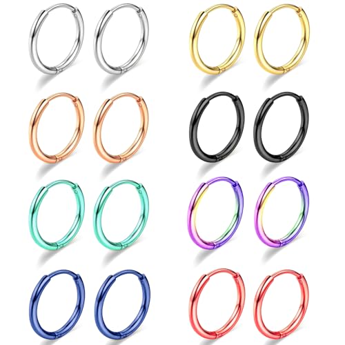 ONESING 5 Pairs Small Hoop Earrings for Women Men Stainless Steel Hinged Huggie Hoop Earrings Set...