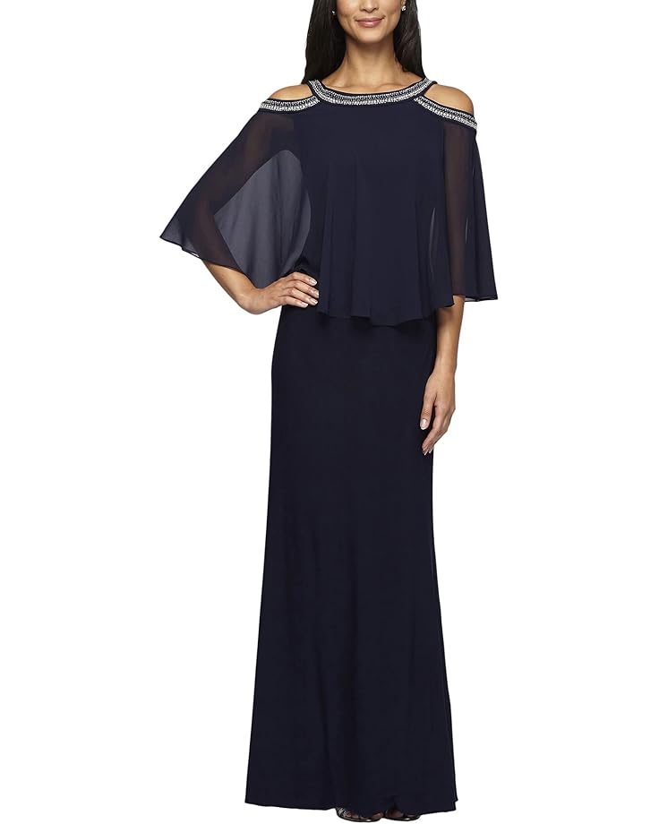 Alex Evenings Long Chiffon Cold-Shoulder Popover Dress - Main View